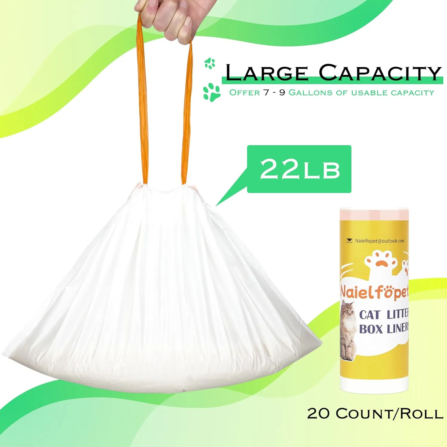 60 Count Cat Litter Box Liner Bags, 21" x 11" Disposable Portable Cat Litter Waste Receptacles Bags Compatible with PETKIT PuraX PuraMax PuraMax2 Self-Cleaning Litter Box