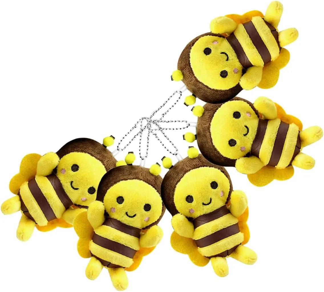 6pcs Cute Plush Bee Keychain Soft Stuffed Animal Bag Charm for Adorable Bee Party Favors for Backpacks and Accessories