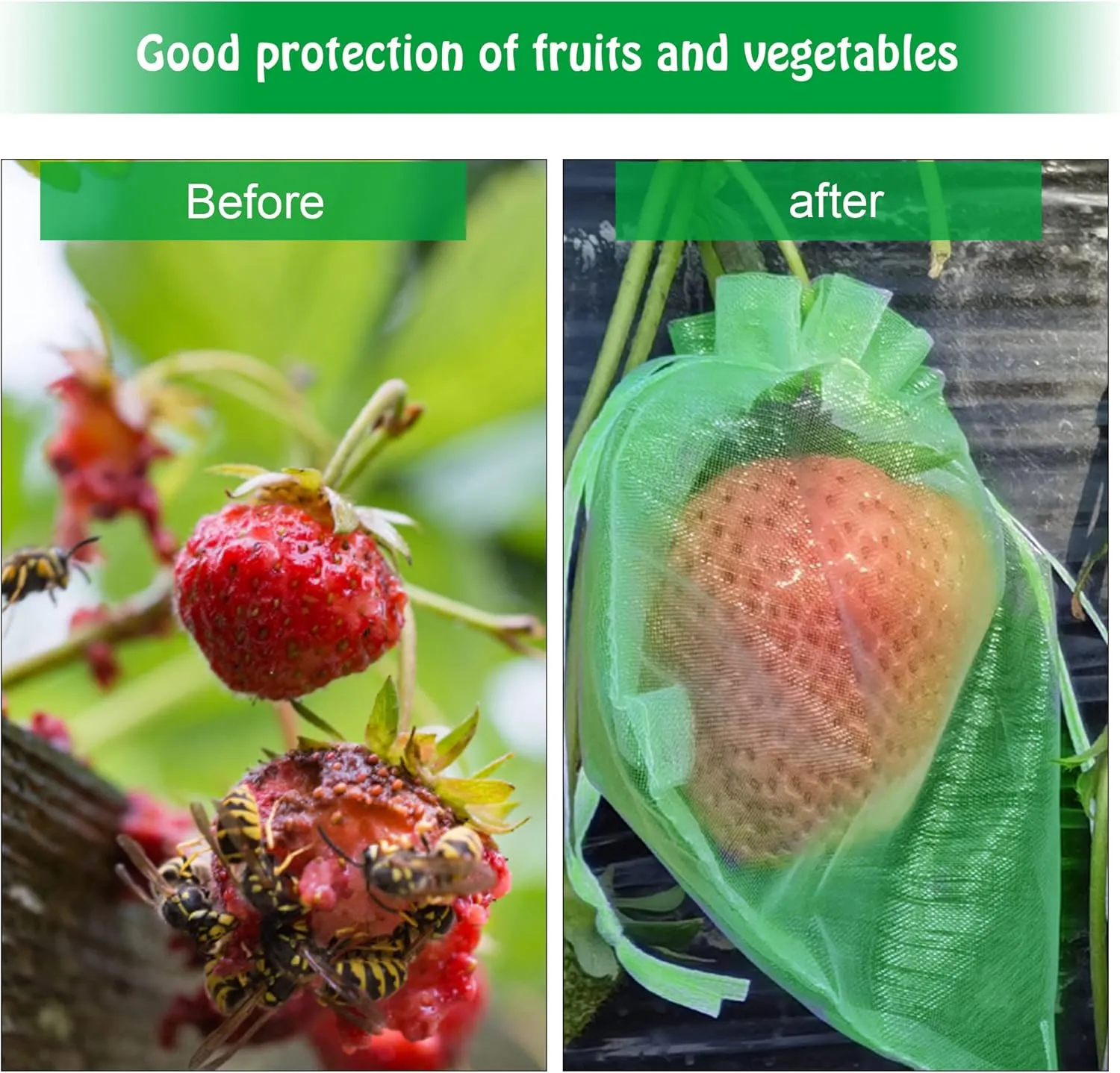6x8 Inch 100 Pieces Green Fruit Protection Bags- Fruit Netting Bags with Drawstring,Garden Fruit Cover Mesh Bag to Protect Plants from Pest Birds Squirrels