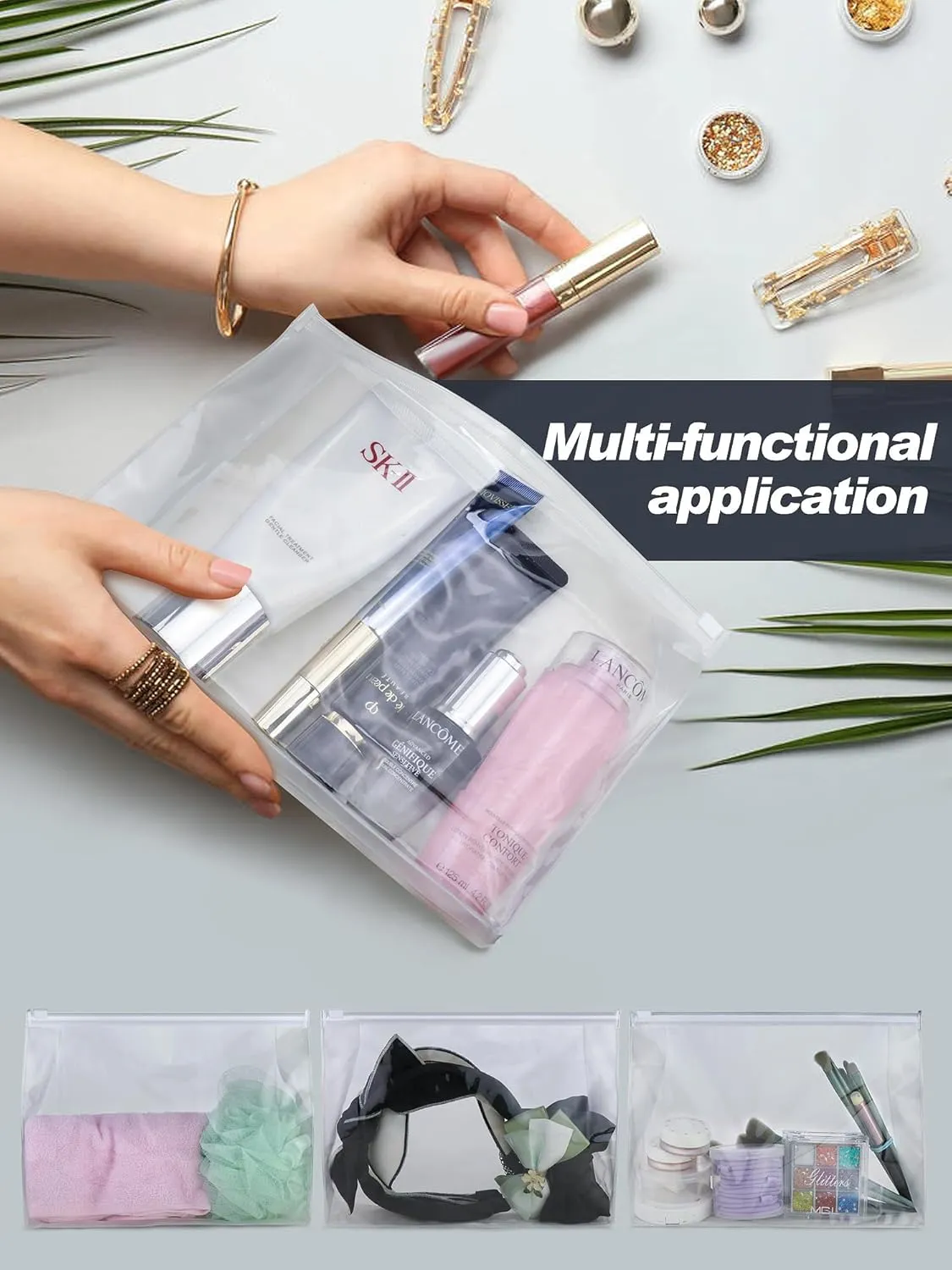 70-Pack Mini Clear Makeup Bag Organizer Pouches - Small PVC Waterproof Cosmetic Bags with Zippers - Plastic Travel Toiletry Bags for Makeup and Accessories