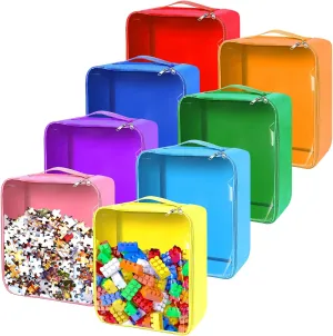 8 Packs Toy Storage Bags with Zipper, Clear PVC Organizing Bags,Waterproof Toy Storage Bags,Toy Organizing Bags for Building Blocks, Books, Puzzle