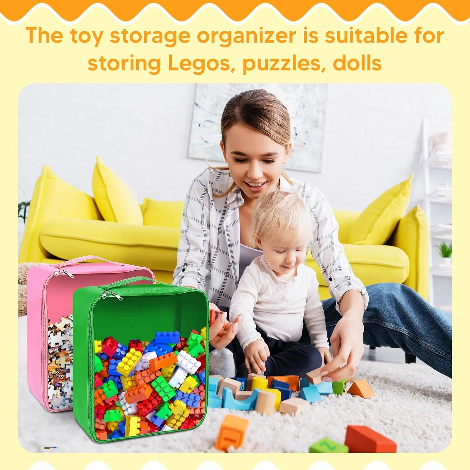 8 Packs Toy Storage Bags with Zipper, Clear PVC Organizing Bags,Waterproof Toy Storage Bags,Toy Organizing Bags for Building Blocks, Books, Puzzle
