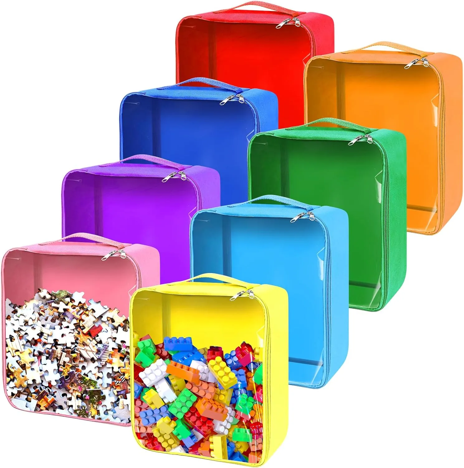 8 Packs Toy Storage Bags with Zipper, Clear PVC Organizing Bags,Waterproof Toy Storage Bags,Toy Organizing Bags for Building Blocks, Books, Puzzle