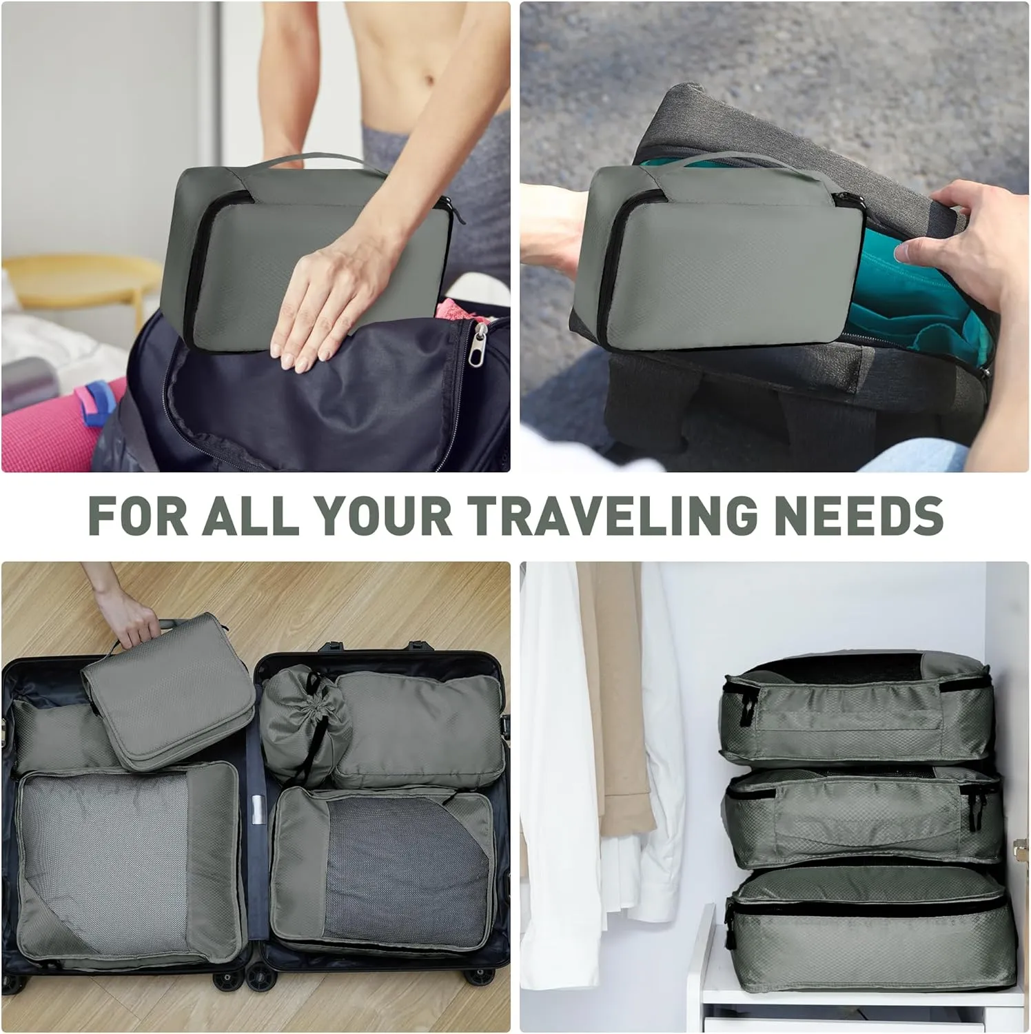 8 Set Packing Cubes for Travel Women Men Kids, Mesh Suitcase Organizer Bags Set for Luggage, 4 Sizes Extra Large, Large, Medium, Small, Travel Camping Essentials Accessories, Avocado Green