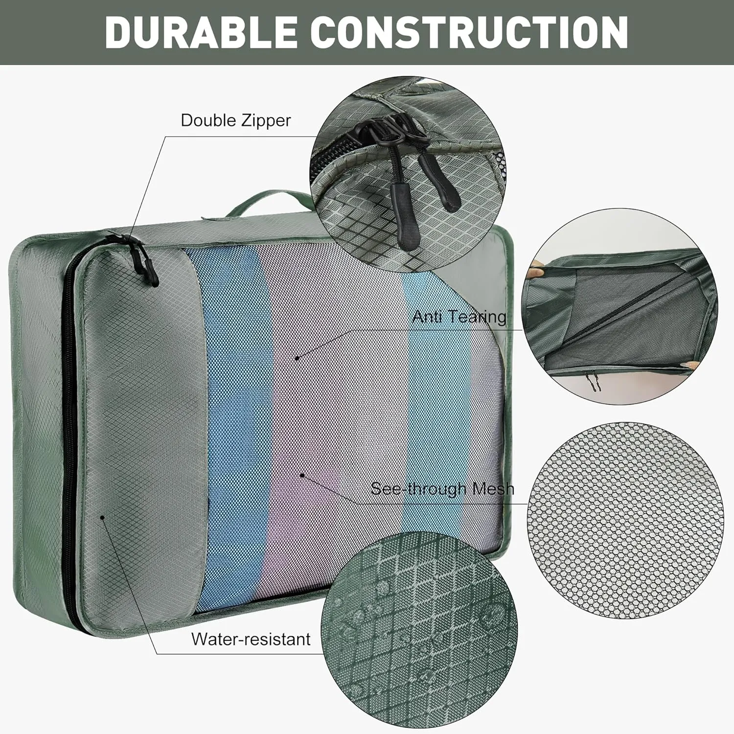 8 Set Packing Cubes for Travel Women Men Kids, Mesh Suitcase Organizer Bags Set for Luggage, 4 Sizes Extra Large, Large, Medium, Small, Travel Camping Essentials Accessories, Avocado Green