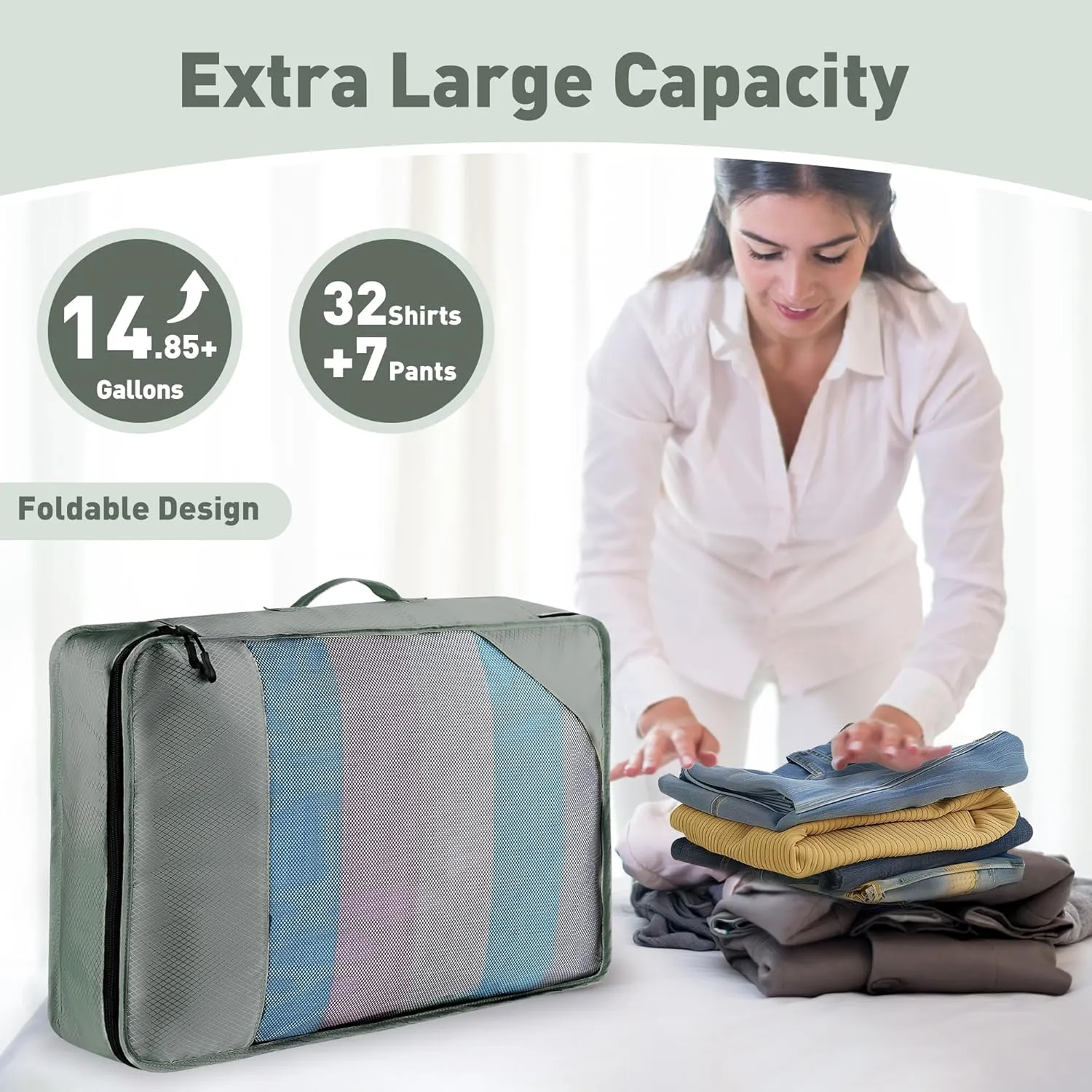8 Set Packing Cubes for Travel Women Men Kids, Mesh Suitcase Organizer Bags Set for Luggage, 4 Sizes Extra Large, Large, Medium, Small, Travel Camping Essentials Accessories, Avocado Green