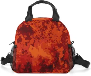 Abstract Fire Flames Red Portable Lunch Box Crossbody Bag Tote Insulated with Adjustable Strap Work Beach Picnic
