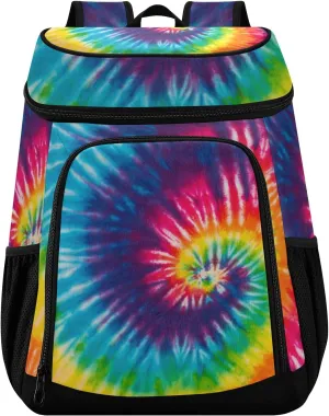 Abstract Swirl Rainbow Tie Dye Cooler Backpack Insulated Leak Proof Beach Cooler Bag 30 Cans Waterproof Lightweight Soft Lunch Picnic Hiking Camping Backpack Cooler for Men Women