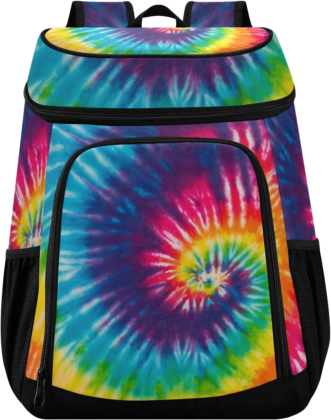 Abstract Swirl Rainbow Tie Dye Cooler Backpack Insulated Leak Proof Beach Cooler Bag 30 Cans Waterproof Lightweight Soft Lunch Picnic Hiking Camping Backpack Cooler for Men Women