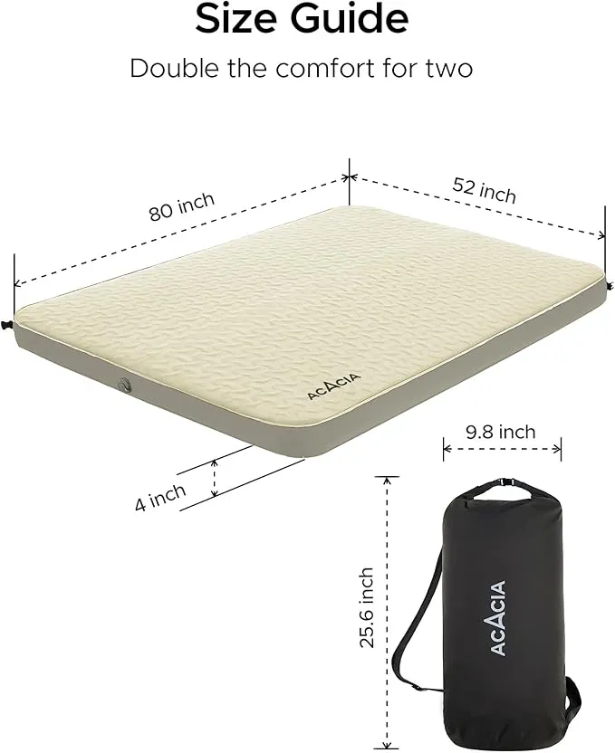 ACACIA 4" Thick Self Inflating Sleeping Pad with Foam, Innovative Y-Shaped Telescopic Structure, Ultraportable Camping Air Mattress with Pump Sack, Outdoor Compact Sleep Bed for Travel Tent Car