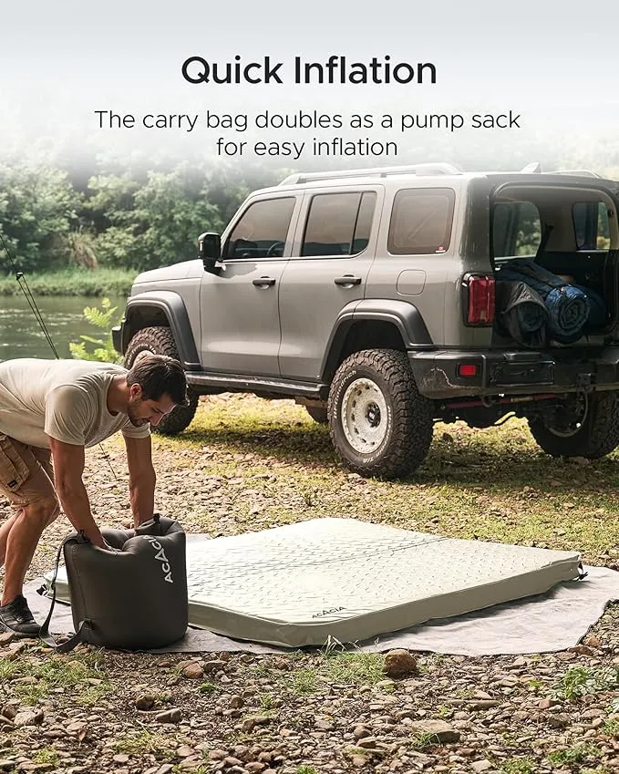 ACACIA 4" Thick Self Inflating Sleeping Pad with Foam, Innovative Y-Shaped Telescopic Structure, Ultraportable Camping Air Mattress with Pump Sack, Outdoor Compact Sleep Bed for Travel Tent Car