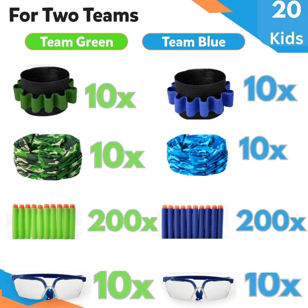 Accessories for Nerf Party Supplies - 20 Sets. Kids Birthday Favors Bulk Pack with Darts, Glasses, Masks, and Wristbands for Boys’ Birthday Parties and Nerf War Teams