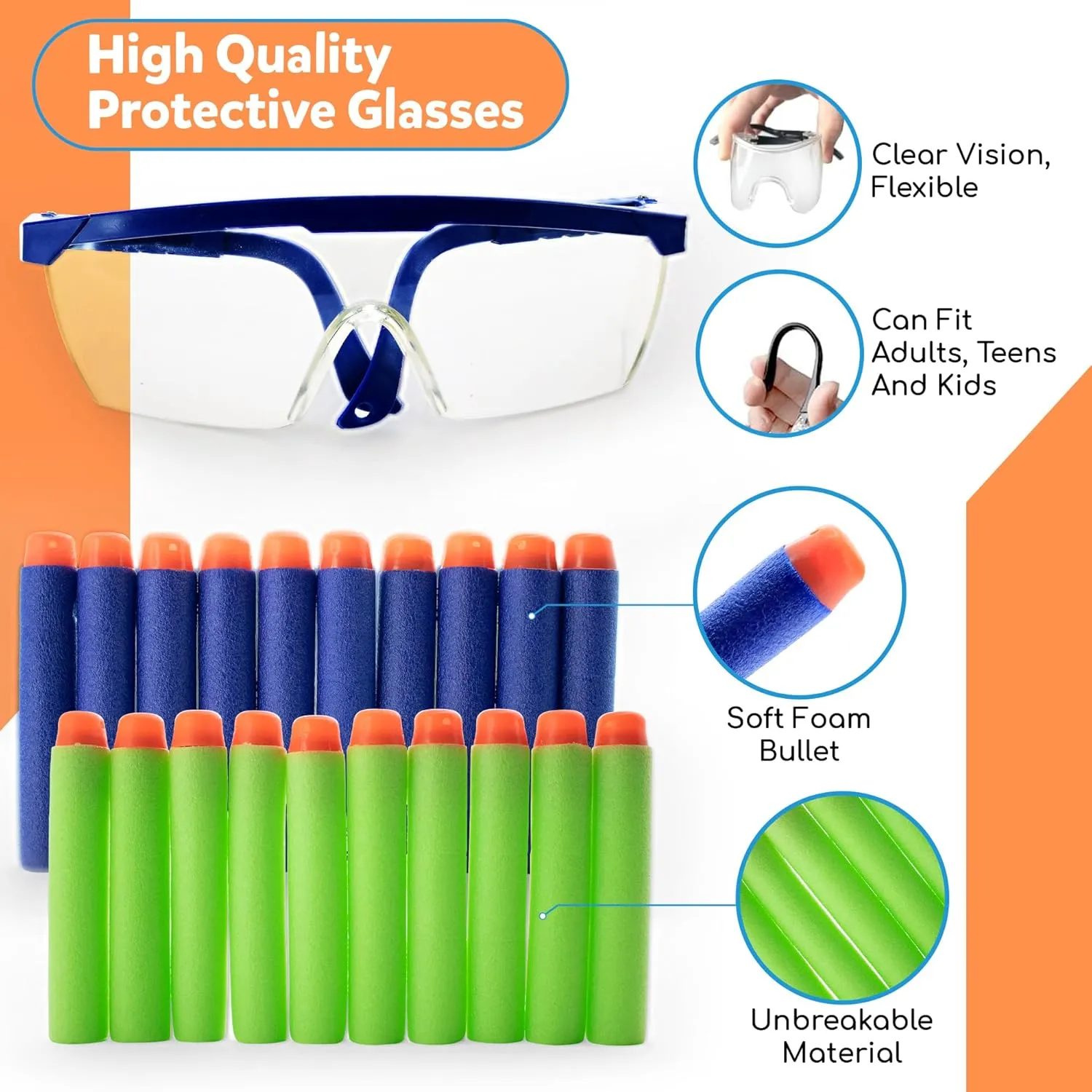 Accessories for Nerf Party Supplies, Favors - 10 Sets. Bulk Pack for Nerf Birthday, War - Mini Toy Gun Pistol, Wrist Bullet Holder, Foam Darts, Face Mask & Safety Glasses. Kids Ages 5 