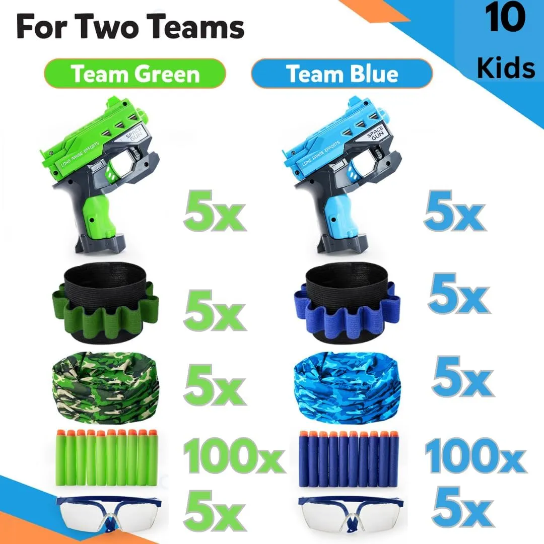 Accessories for Nerf Party Supplies, Favors - 10 Sets. Bulk Pack for Nerf Birthday, War - Mini Toy Gun Pistol, Wrist Bullet Holder, Foam Darts, Face Mask & Safety Glasses. Kids Ages 5 