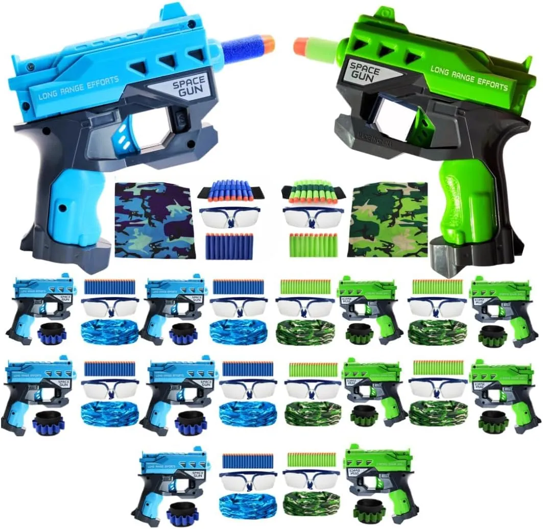 Accessories for Nerf Party Supplies, Favors - 10 Sets. Bulk Pack for Nerf Birthday, War - Mini Toy Gun Pistol, Wrist Bullet Holder, Foam Darts, Face Mask & Safety Glasses. Kids Ages 5 