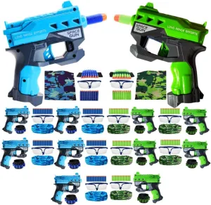 Accessories for Nerf Party Supplies, Favors - 10 Sets. Bulk Pack for Nerf Birthday, War - Mini Toy Gun Pistol, Wrist Bullet Holder, Foam Darts, Face Mask & Safety Glasses. Kids Ages 5 