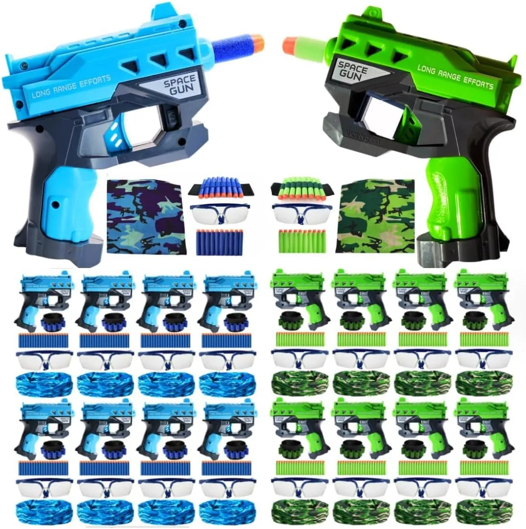 Accessories for Nerf Party Supplies, Favors - 16 Sets. Bulk Pack for Nerf Birthday, War 2 Teams - Mini Gun Pistol, Wrist Bullet Holder, Darts, Mask & Glasses. Kids Ages 5 