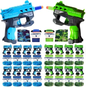 Accessories for Nerf Party Supplies, Favors - 16 Sets. Bulk Pack for Nerf Birthday, War 2 Teams - Mini Gun Pistol, Wrist Bullet Holder, Darts, Mask & Glasses. Kids Ages 5 