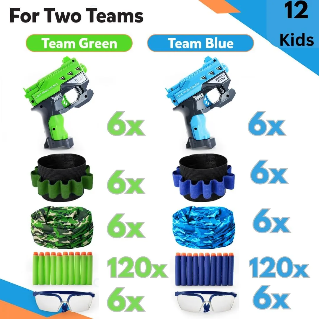Accessories for Nerf Party Supplies, Nerf Party Favors - 12 Sets. Boys Birthday, War Bulk Pack. Mini Guns, Darts, Glasses, Masks, Wristbands