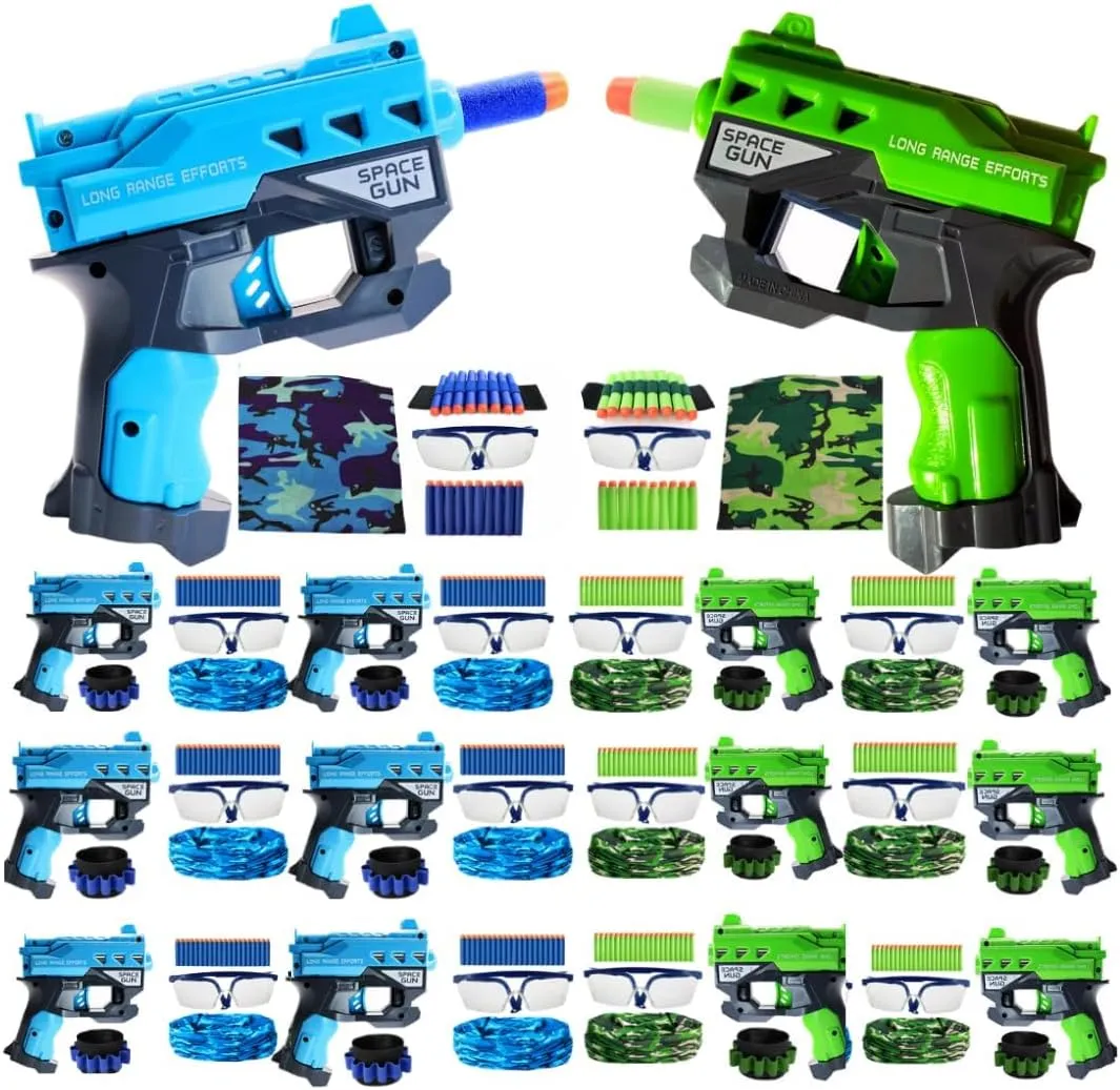 Accessories for Nerf Party Supplies, Nerf Party Favors - 12 Sets. Boys Birthday, War Bulk Pack. Mini Guns, Darts, Glasses, Masks, Wristbands