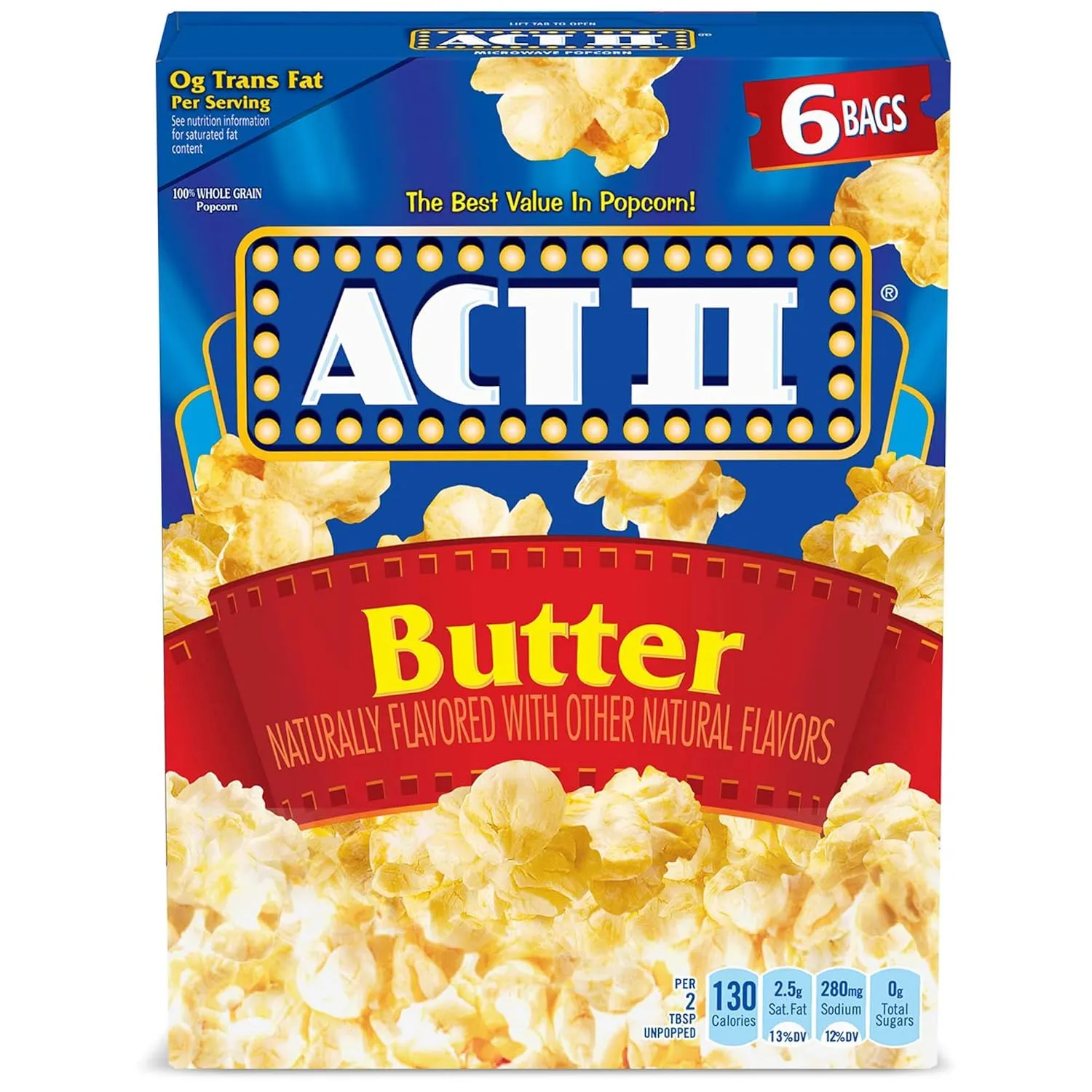 ACT II Butter Microwave Popcorn, 6-Count 2.75-oz. Bags (Pack of 6)