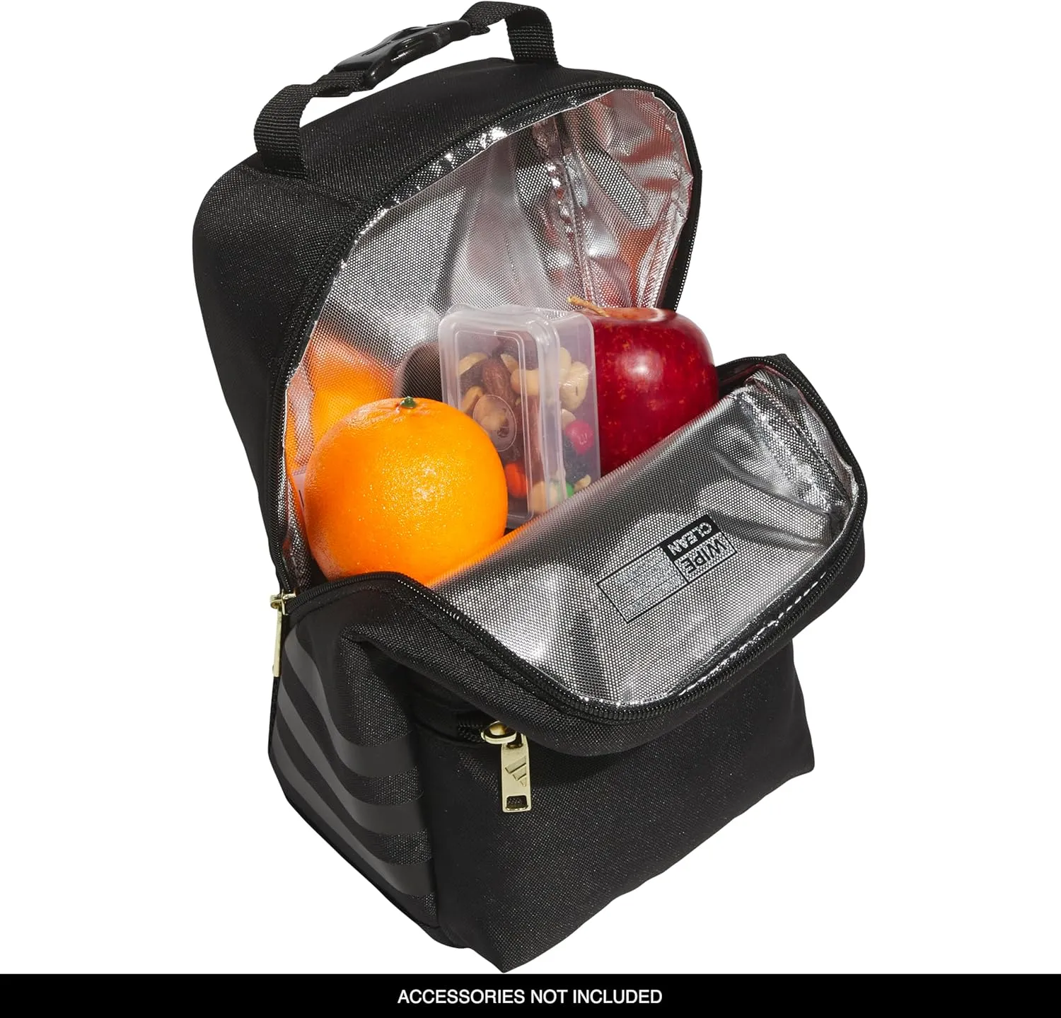adidas Santiago Bag Cooler, Insulated Food Container, Adult Lunch Boxes for Women and Men with Mesh Pocket, Black/Gold Metallic/3.0, One Size