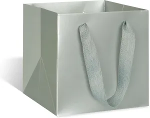 ADIDO EVA Silver Square Gift Bags Small Size Square Bottom Paper Bags with Handles for Party Favor, Shopping Packaging Bag (6x6x6 IN, 10 CT)