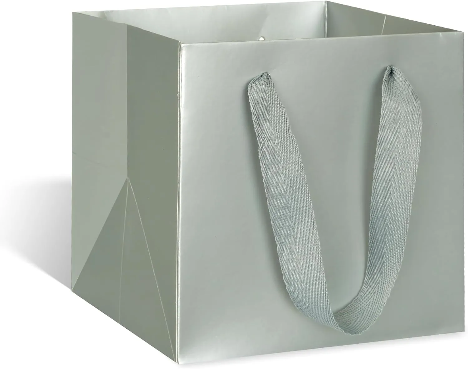 ADIDO EVA Silver Square Gift Bags Small Size Square Bottom Paper Bags with Handles for Party Favor, Shopping Packaging Bag (6x6x6 IN, 10 CT)