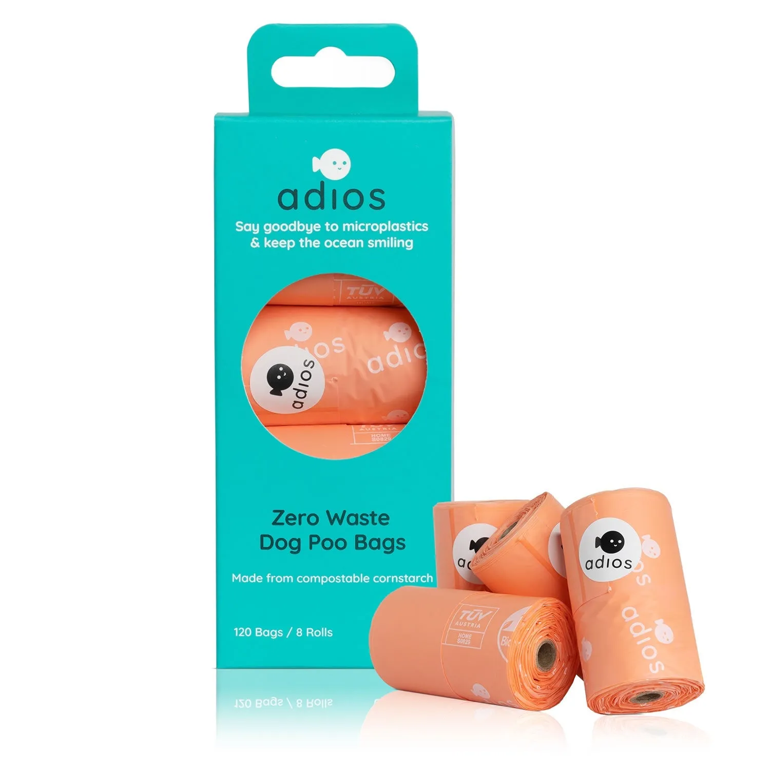 Adios Handle On A Roll Poo Bags  8 Rolls