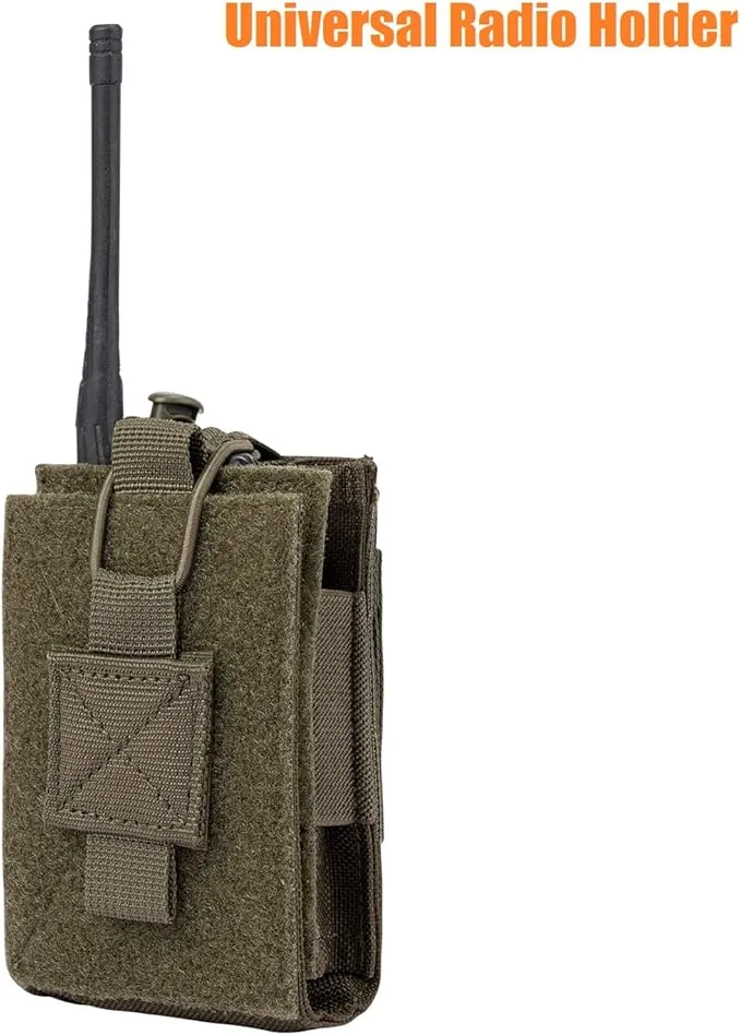 Adjustable Radio Pouch MOLLE Radio Holder for Tactical Duty Belt Two Ways Radio Holster Walkie Talkies Case Rifle Mag Carrier 5.56mm 7.62mm Magazine Nylon Carry Bag for Police Security Rescue