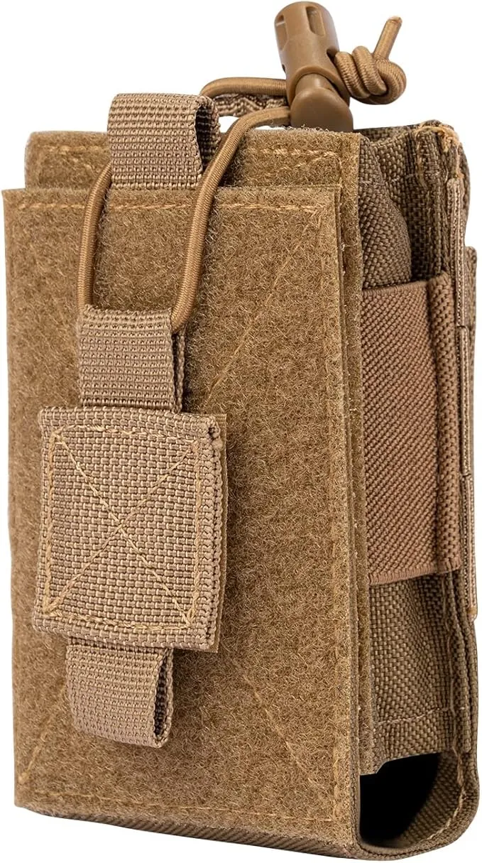 Adjustable Radio Pouch MOLLE Radio Holder for Tactical Duty Belt Two Ways Radio Holster Walkie Talkies Case Rifle Mag Carrier 5.56mm 7.62mm Magazine Nylon Carry Bag for Police Security Rescue
