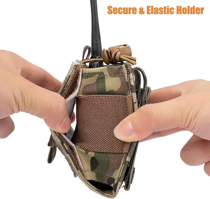 Adjustable Radio Pouch MOLLE Radio Holder for Tactical Duty Belt Two Ways Radio Holster Walkie Talkies Case Rifle Mag Carrier 5.56mm 7.62mm Magazine Nylon Carry Bag for Police Security Rescue