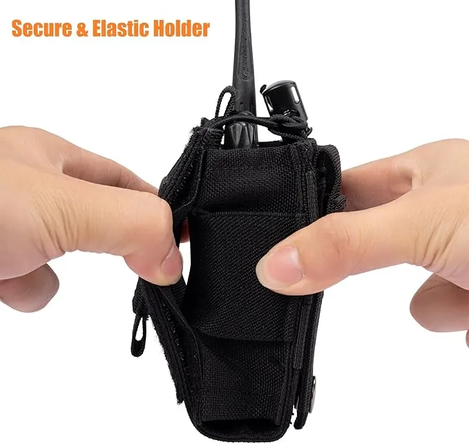 Adjustable Radio Pouch MOLLE Radio Holder for Tactical Duty Belt Two Ways Radio Holster Walkie Talkies Case Rifle Mag Carrier 5.56mm 7.62mm Magazine Nylon Carry Bag for Police Security Rescue
