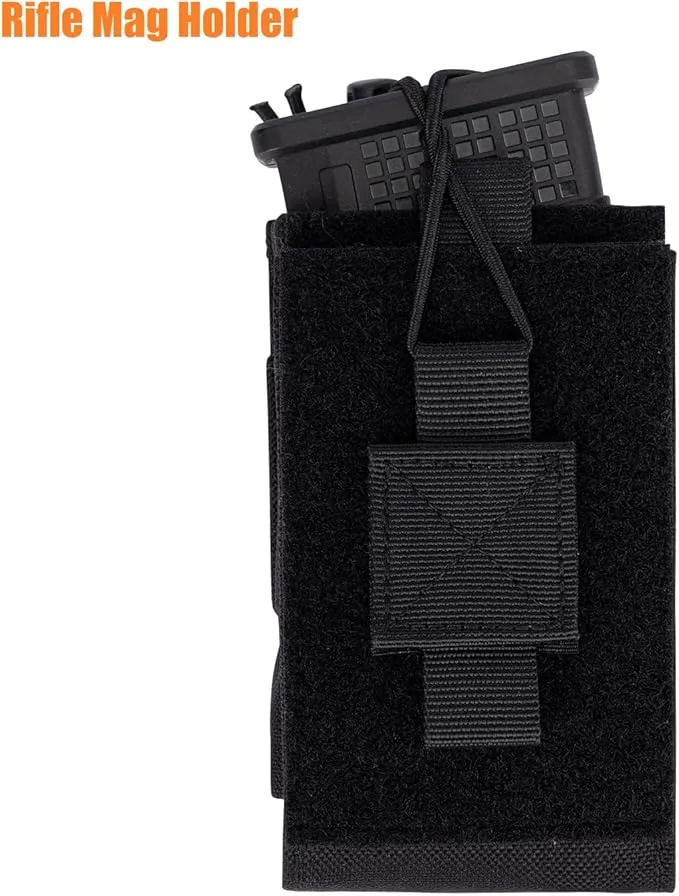 Adjustable Radio Pouch MOLLE Radio Holder for Tactical Duty Belt Two Ways Radio Holster Walkie Talkies Case Rifle Mag Carrier 5.56mm 7.62mm Magazine Nylon Carry Bag for Police Security Rescue