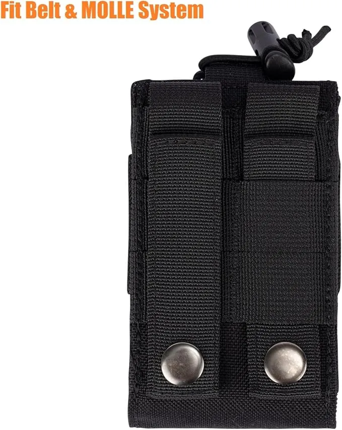 Adjustable Radio Pouch MOLLE Radio Holder for Tactical Duty Belt Two Ways Radio Holster Walkie Talkies Case Rifle Mag Carrier 5.56mm 7.62mm Magazine Nylon Carry Bag for Police Security Rescue