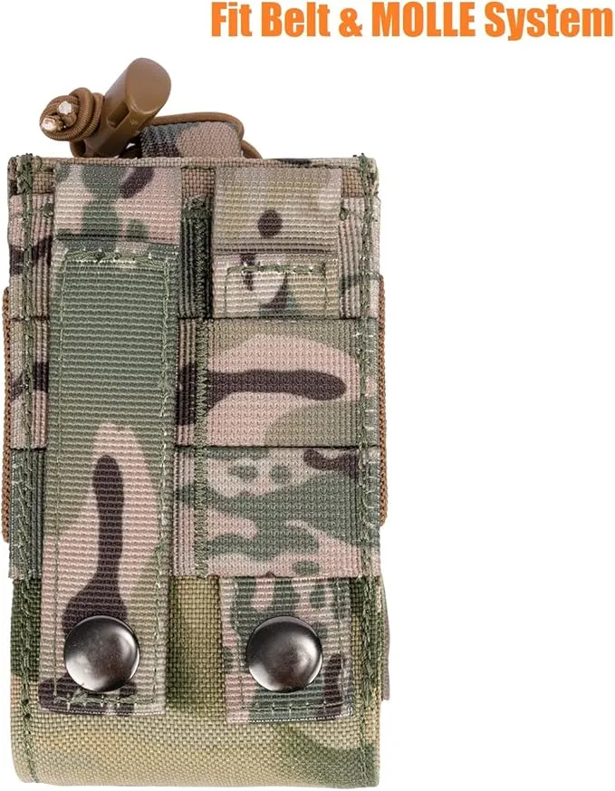Adjustable Radio Pouch MOLLE Radio Holder for Tactical Duty Belt Two Ways Radio Holster Walkie Talkies Case Rifle Mag Carrier 5.56mm 7.62mm Magazine Nylon Carry Bag for Police Security Rescue
