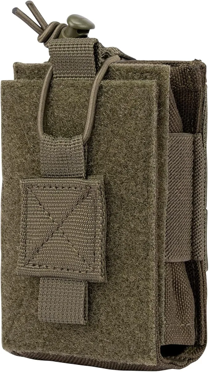 Adjustable Radio Pouch MOLLE Radio Holder for Tactical Duty Belt Two Ways Radio Holster Walkie Talkies Case Rifle Mag Carrier 5.56mm 7.62mm Magazine Nylon Carry Bag for Police Security Rescue