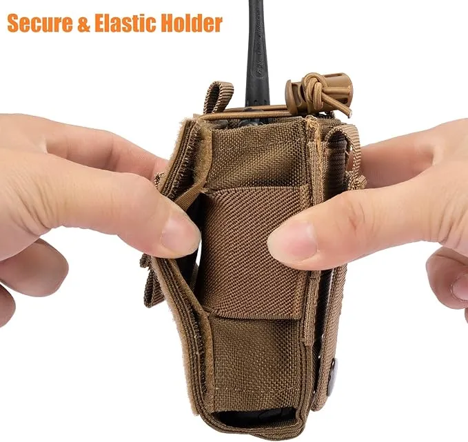 Adjustable Radio Pouch MOLLE Radio Holder for Tactical Duty Belt Two Ways Radio Holster Walkie Talkies Case Rifle Mag Carrier 5.56mm 7.62mm Magazine Nylon Carry Bag for Police Security Rescue