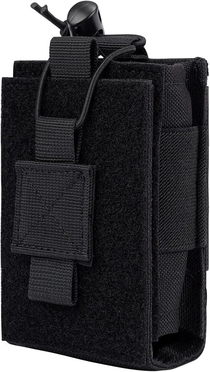 Adjustable Radio Pouch MOLLE Radio Holder for Tactical Duty Belt Two Ways Radio Holster Walkie Talkies Case Rifle Mag Carrier 5.56mm 7.62mm Magazine Nylon Carry Bag for Police Security Rescue