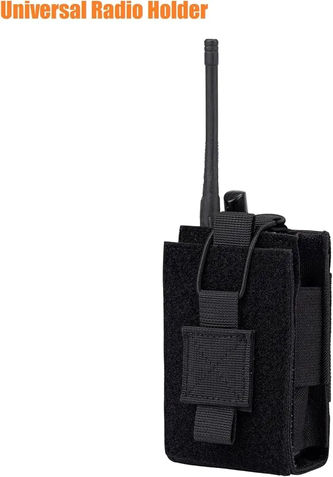 Adjustable Radio Pouch MOLLE Radio Holder for Tactical Duty Belt Two Ways Radio Holster Walkie Talkies Case Rifle Mag Carrier 5.56mm 7.62mm Magazine Nylon Carry Bag for Police Security Rescue
