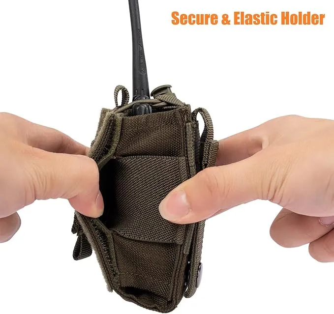 Adjustable Radio Pouch MOLLE Radio Holder for Tactical Duty Belt Two Ways Radio Holster Walkie Talkies Case Rifle Mag Carrier 5.56mm 7.62mm Magazine Nylon Carry Bag for Police Security Rescue