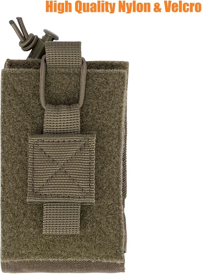 Adjustable Radio Pouch MOLLE Radio Holder for Tactical Duty Belt Two Ways Radio Holster Walkie Talkies Case Rifle Mag Carrier 5.56mm 7.62mm Magazine Nylon Carry Bag for Police Security Rescue
