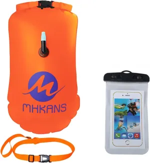 Aeiniwer YMLHOME Swim Buoy 20L Swimming Safety Buoy Float Dry Bag with Adjustable Waist Belt and Waterproof Cell Phone Bag for Open Water Swimmers and Safer Swim Training (Orange)