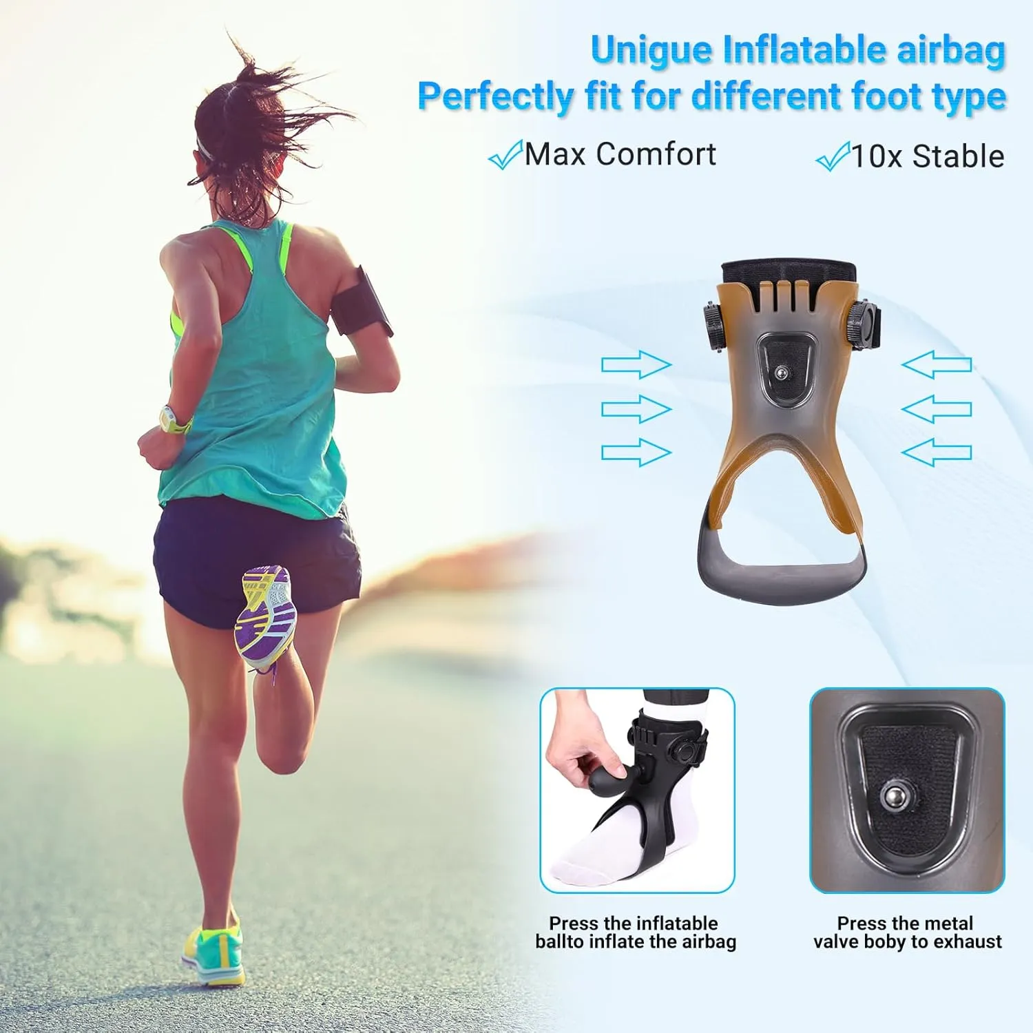 AFO Foot Drop Brace,Medical Ankle Foot Orthosis for Hemiplegia Stroke Varus Walking Support Shoes,Ankle Brace Stabilizer with Inflatable Airbag (Right, Large)