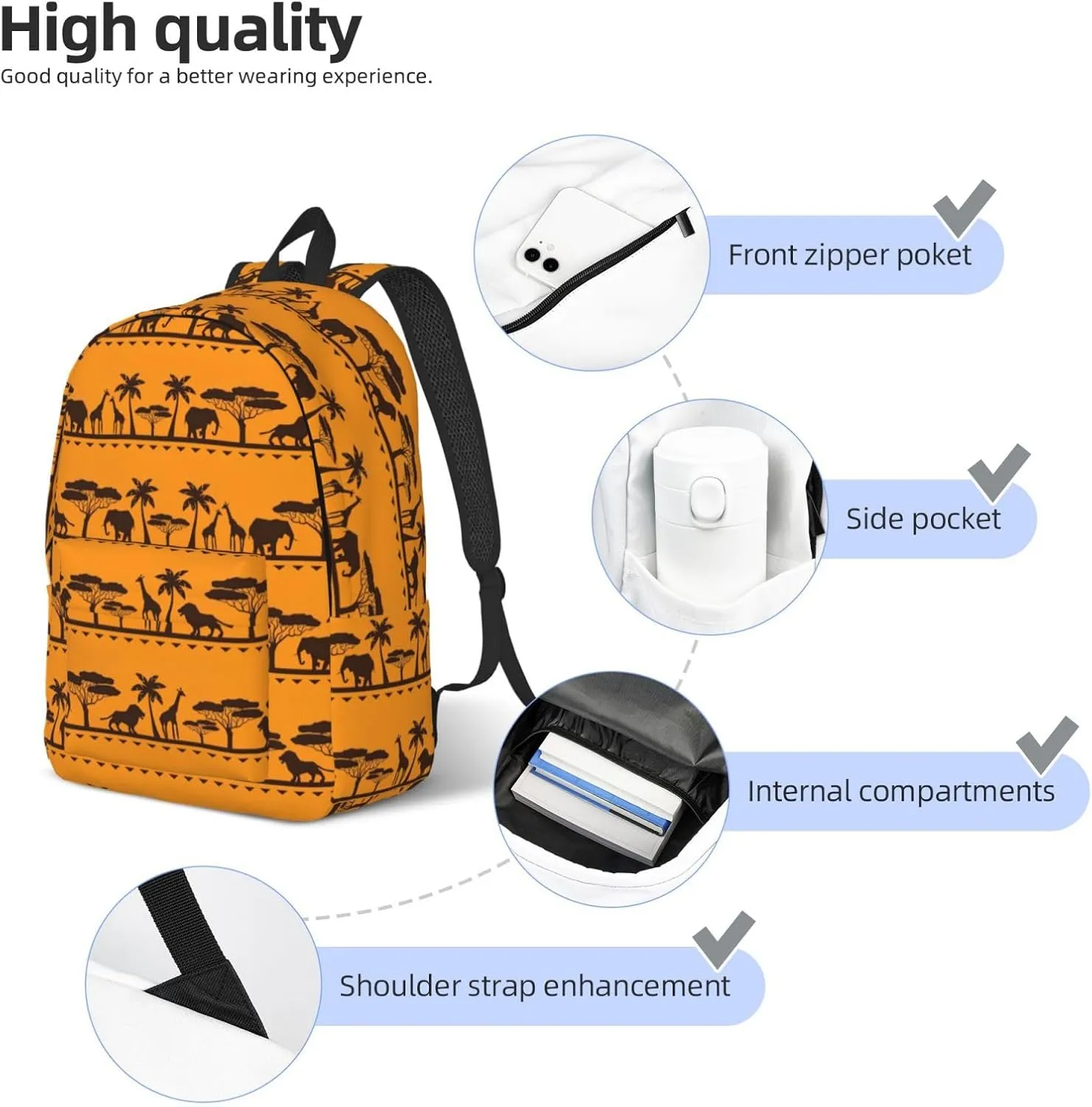 African Animals Canvas Casual Lightweight Duffel Bag, Fashion Duffel Bag, Casual Daypack, Unisex Travel Backpack