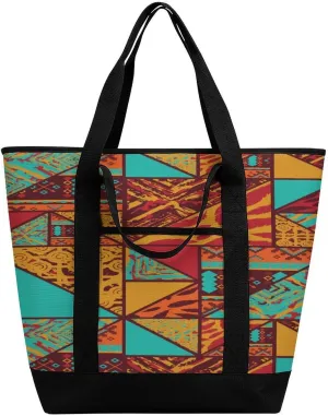 African Native Pattern Portable Insulated Lunch Tote Bag Large Capacity Handbag for Office Work Picnic for Women Men