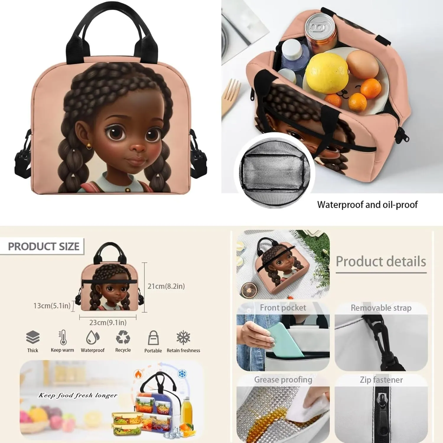 Afro Black Girl Backpacks for Girls 10-12 Cute School Backpacks with Lunch Bag and Pencil Case Kids Elementary Schoolbags Children Travel Back Pack 17inch