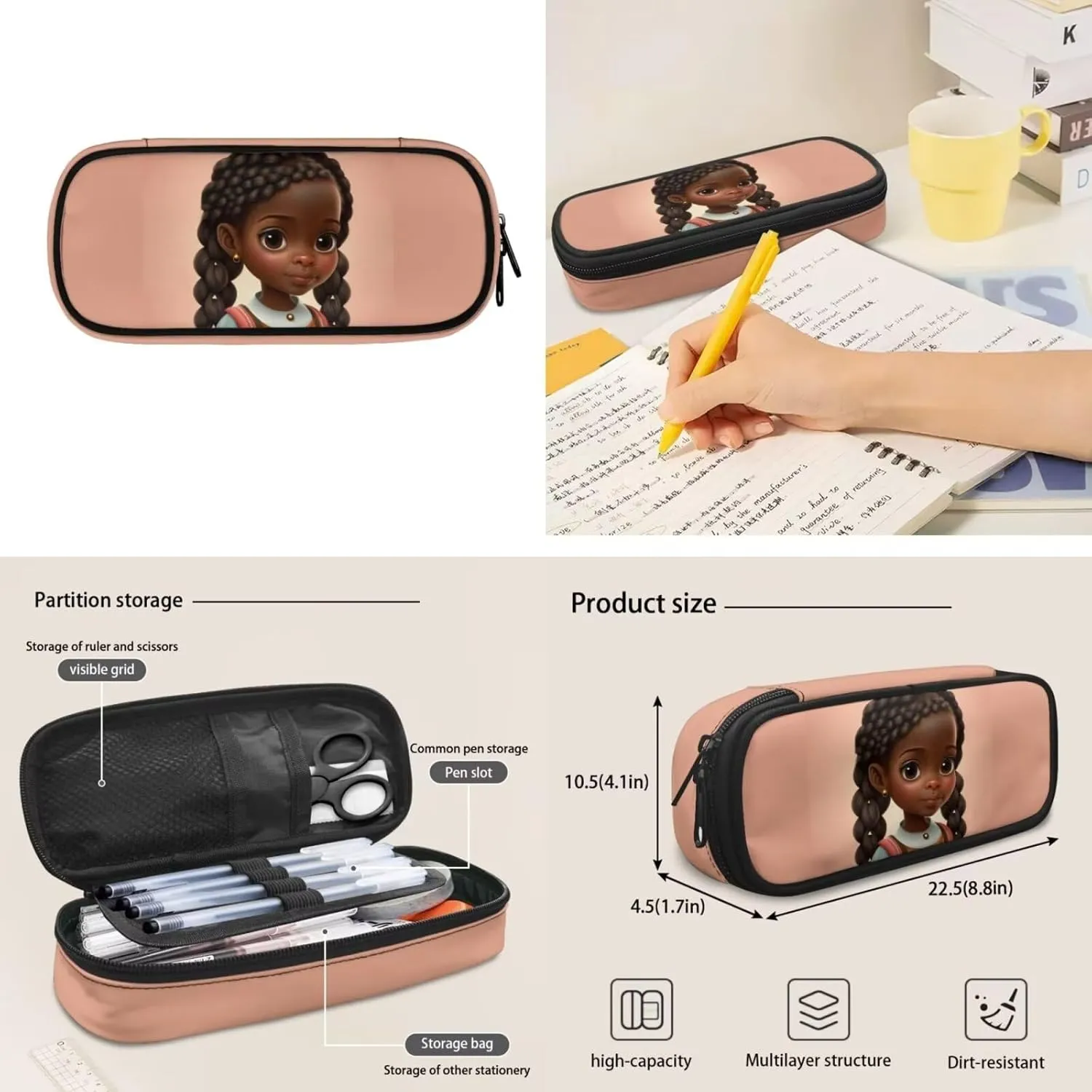 Afro Black Girl Backpacks for Girls 10-12 Cute School Backpacks with Lunch Bag and Pencil Case Kids Elementary Schoolbags Children Travel Back Pack 17inch