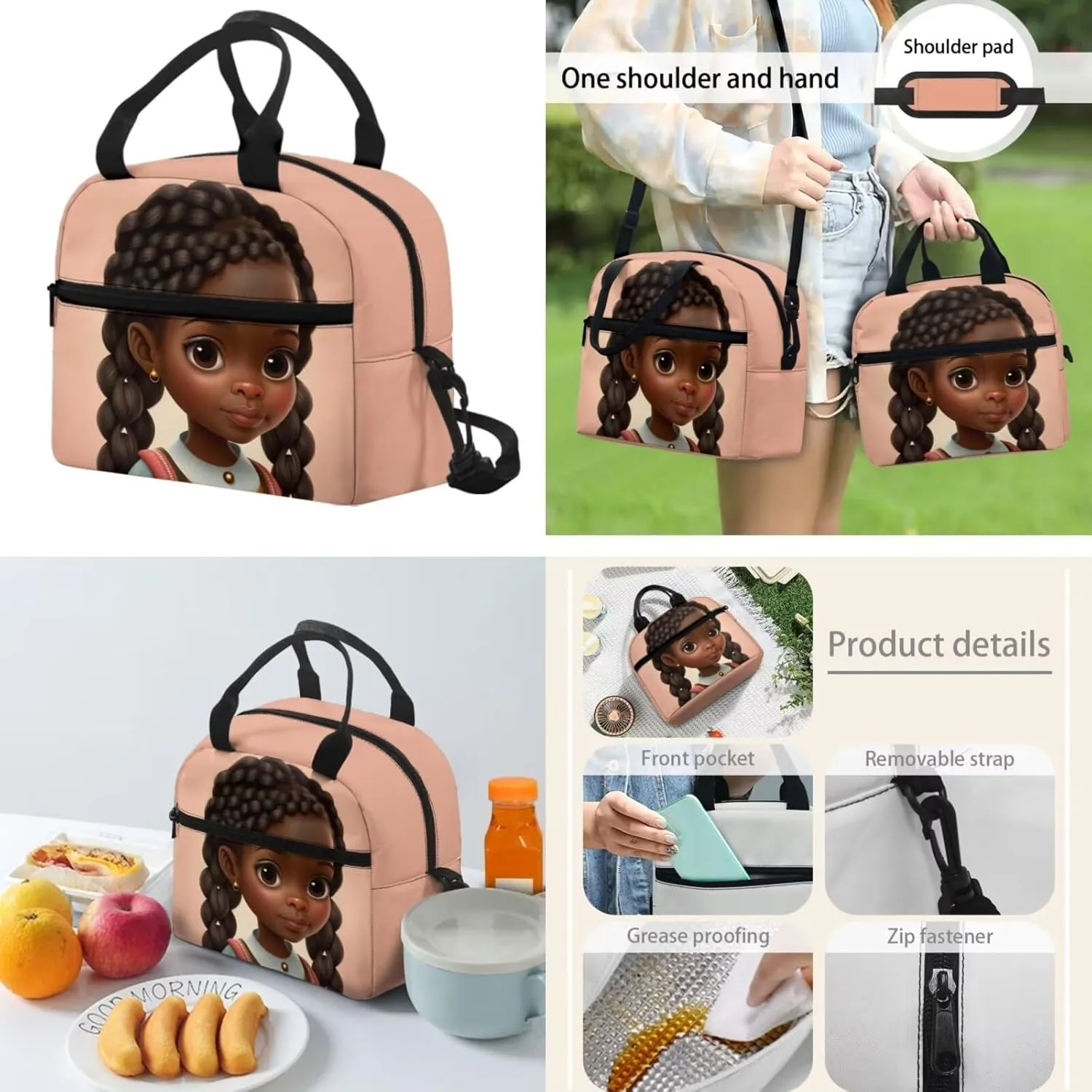 Afro Black Girl Backpacks for Girls 10-12 Cute School Backpacks with Lunch Bag and Pencil Case Kids Elementary Schoolbags Children Travel Back Pack 17inch