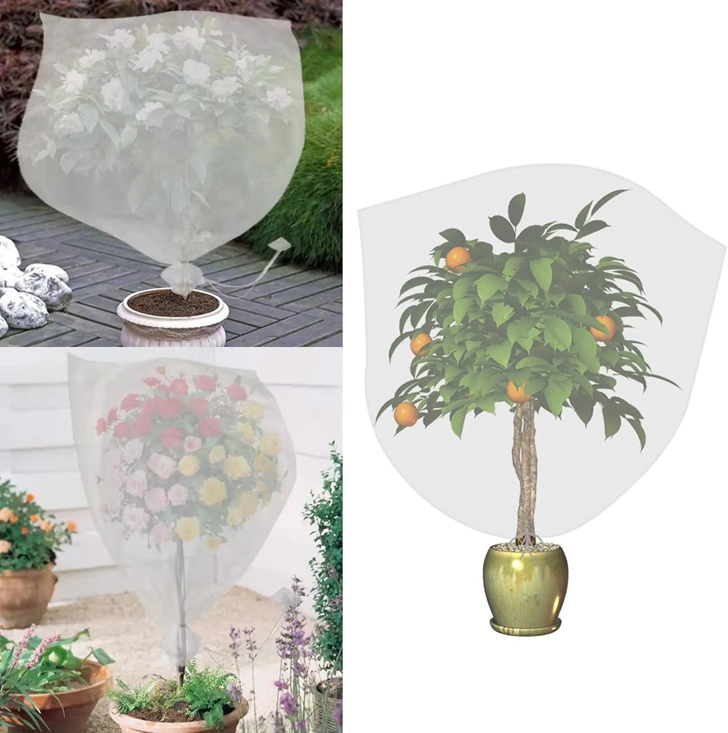Agfabric Bird Netting 48" Hx55 W Garden Netting Insect Pest Barrier,Plant Cover Fruit Tree Netting Mesh Protection Bag with Drawstring,White